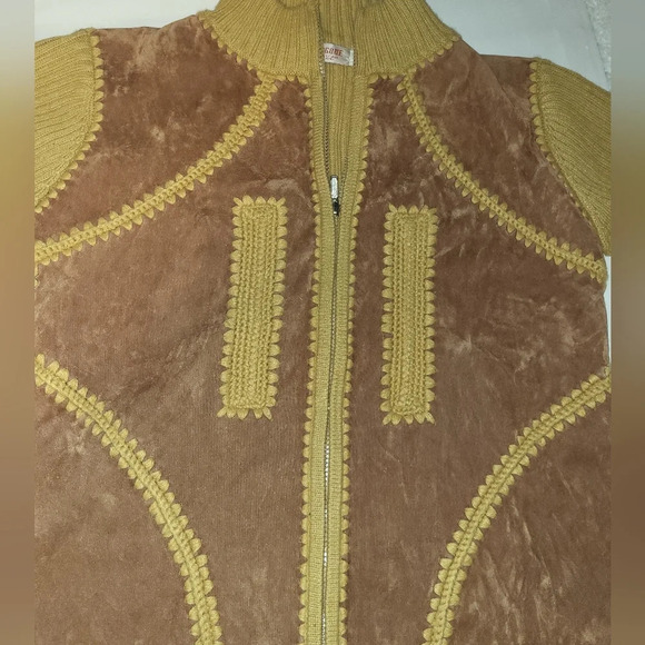 Angque Vintage Zip Sweater Jacket Rust Gold Brown Braiding Fall Mockneck Hippie - Picture 7 of 7